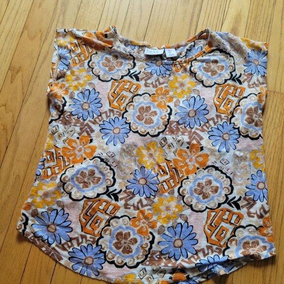 Nicole Miller Floral Linen Short Sleeve Top L Multicolor - Picture 2 of 5